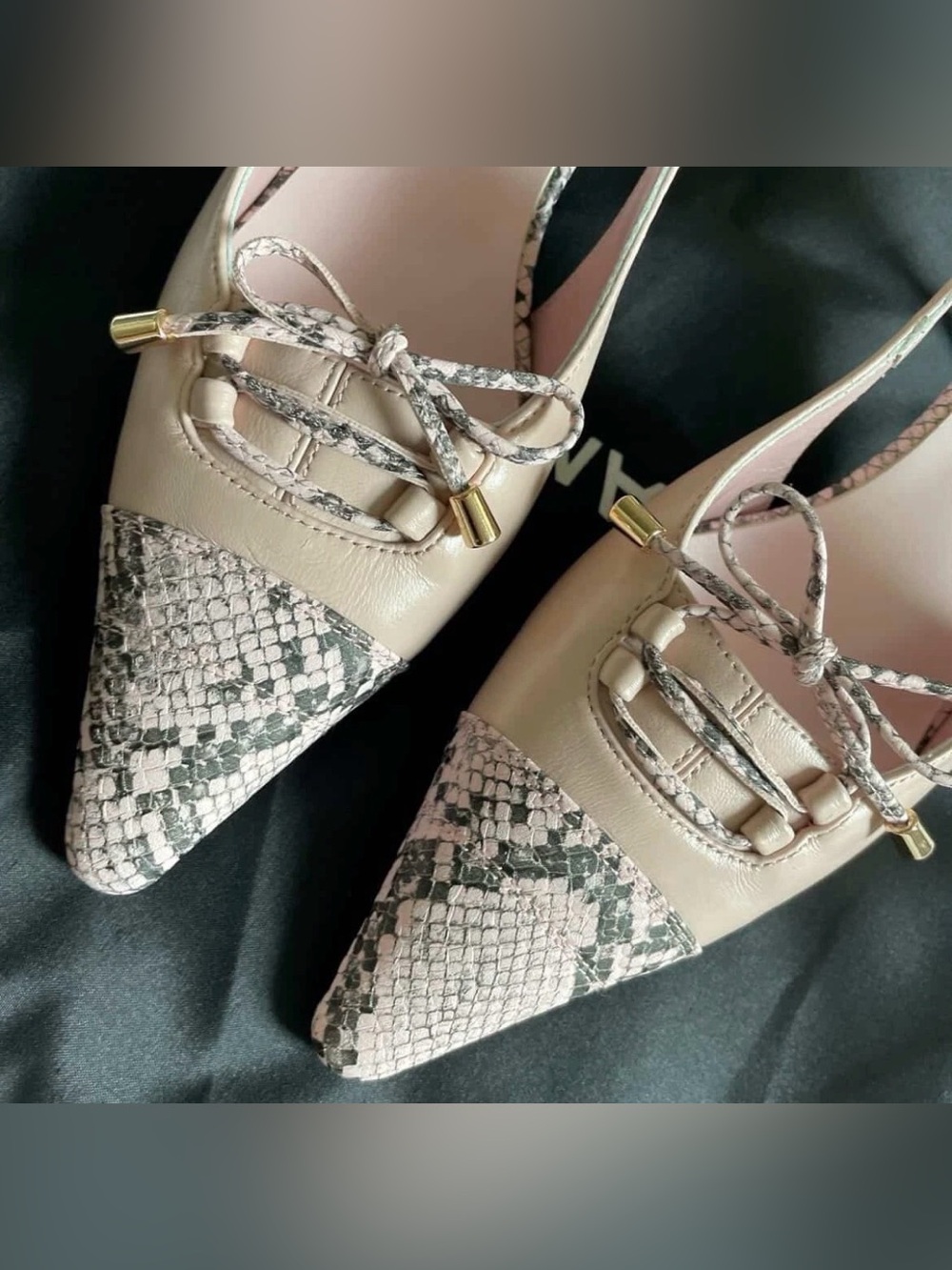 CHANEL Pink Leather & Python-Print Pointed Slingback Heels EU 37 - Picture 3 of 5